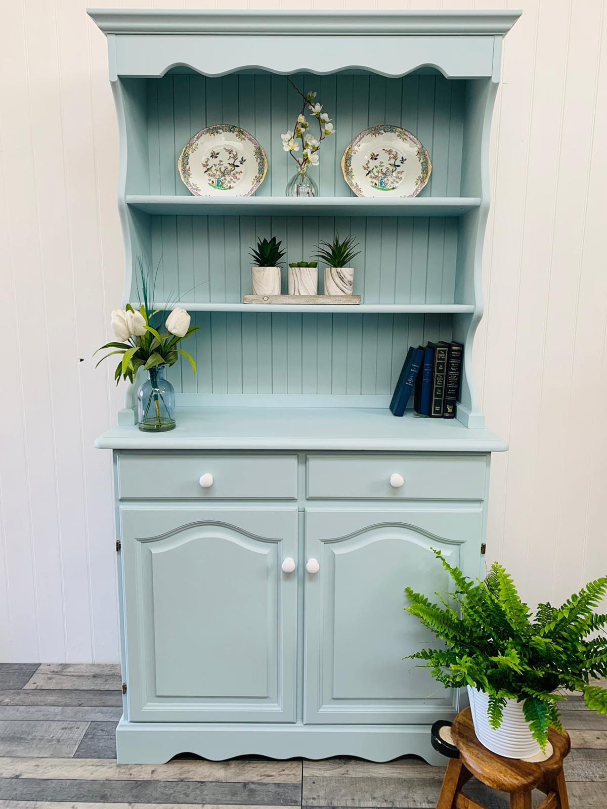 Custom Painted UPCYCLED Small Vintage/pine Kitchen Welsh Dressers With  Plate Racks & Storage Fusion Mineral Paint Blue - Etsy Denmark
