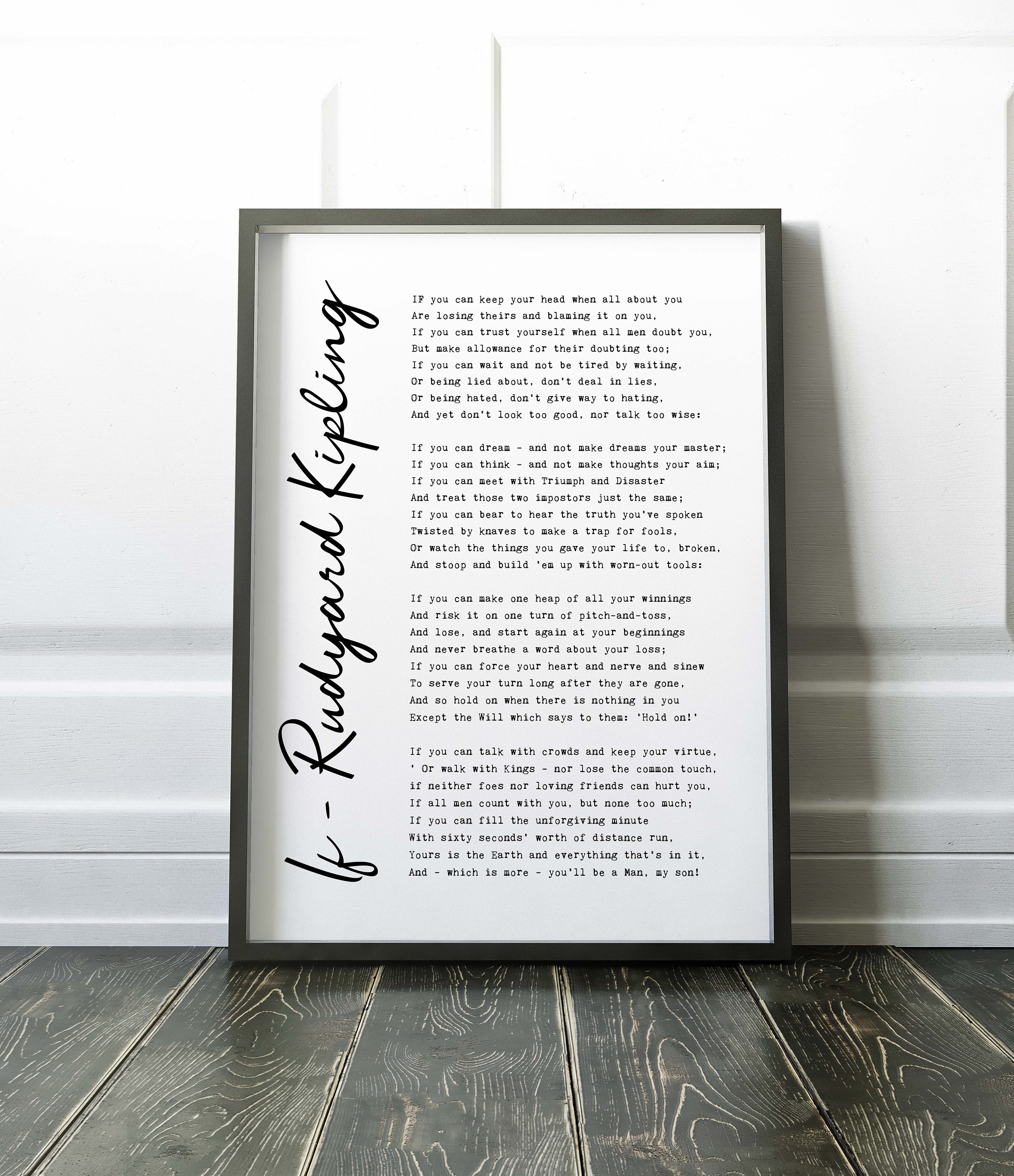 WTD - Tela artistica da parete con scritta If Poem Rudyard Kipling e stampa su cornice, pronta da appendere, decorazione da parete moderna per casa, ufficio, 15 x 11,5 cm