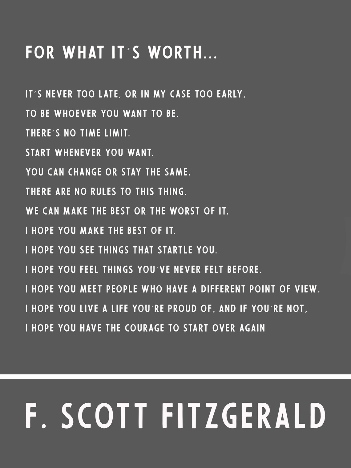 F Scott Fitzgerald for what it's worth quote art Etsy