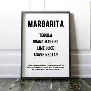 Margarita - recette de cocktail - impression d'art (avec ou sans cadre)