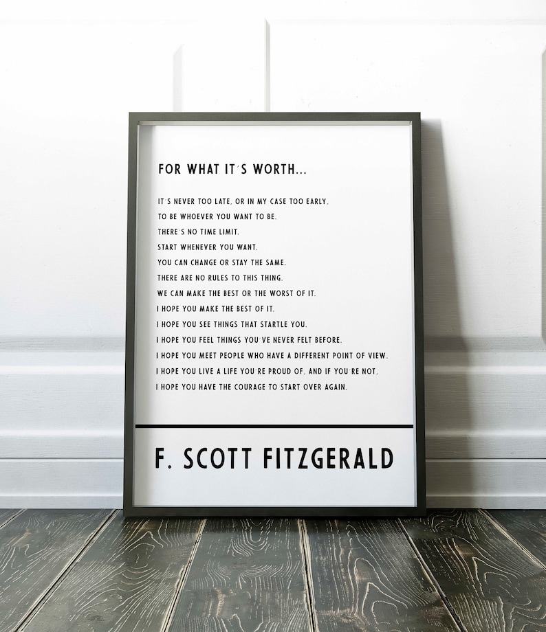 F Scott Fitzgerald for what it's worth quote art Etsy