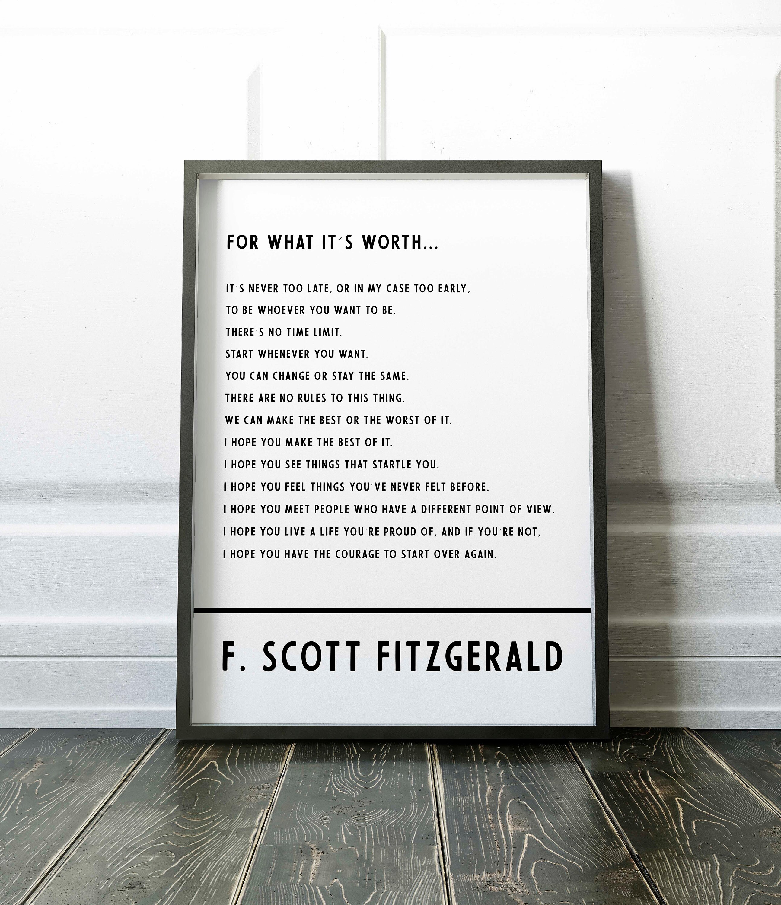 F Scott Fitzgerald for what it's worth quote art Etsy