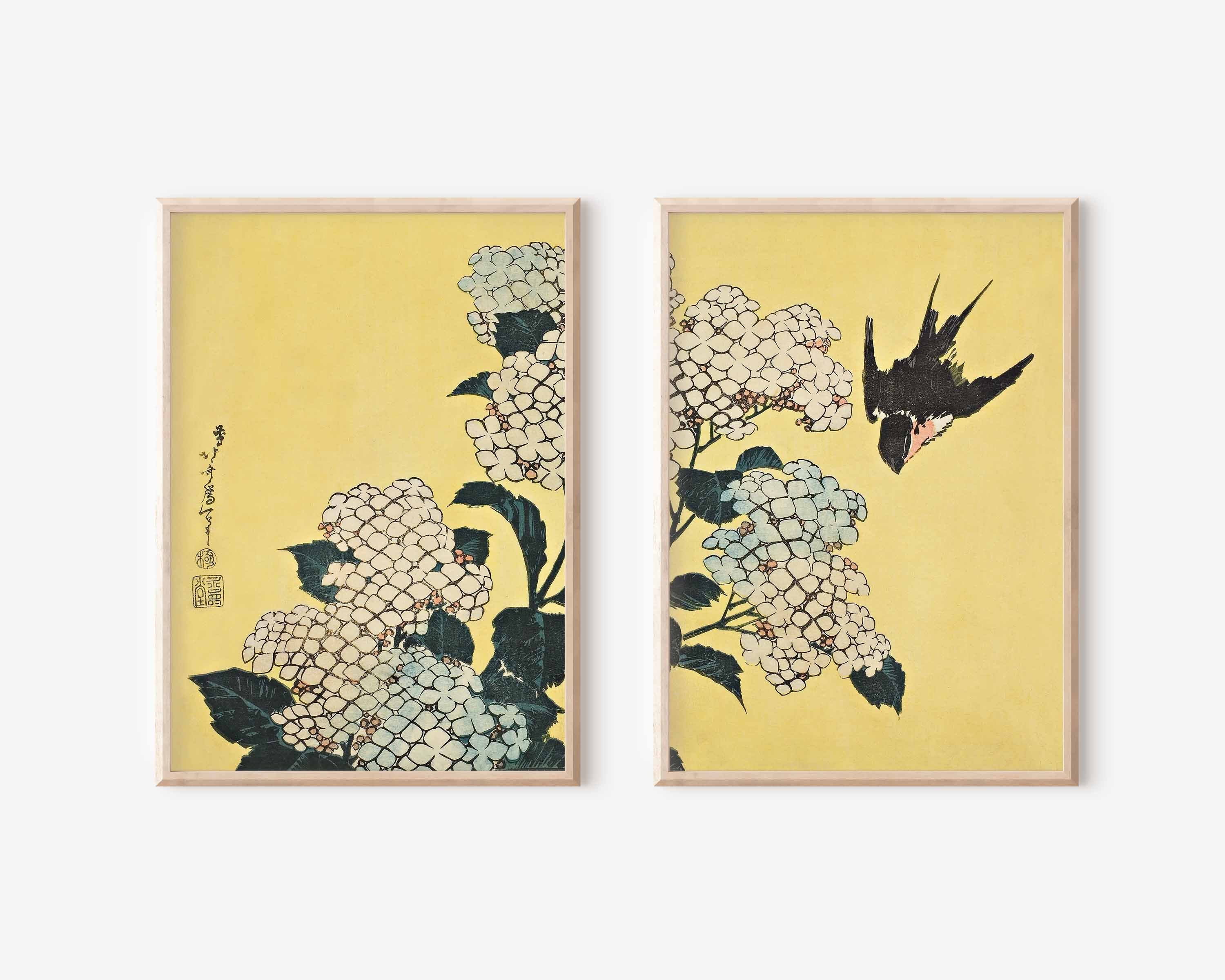 葛飾北斎 - 紫陽花とツバメ - デジタルダウンロードセット