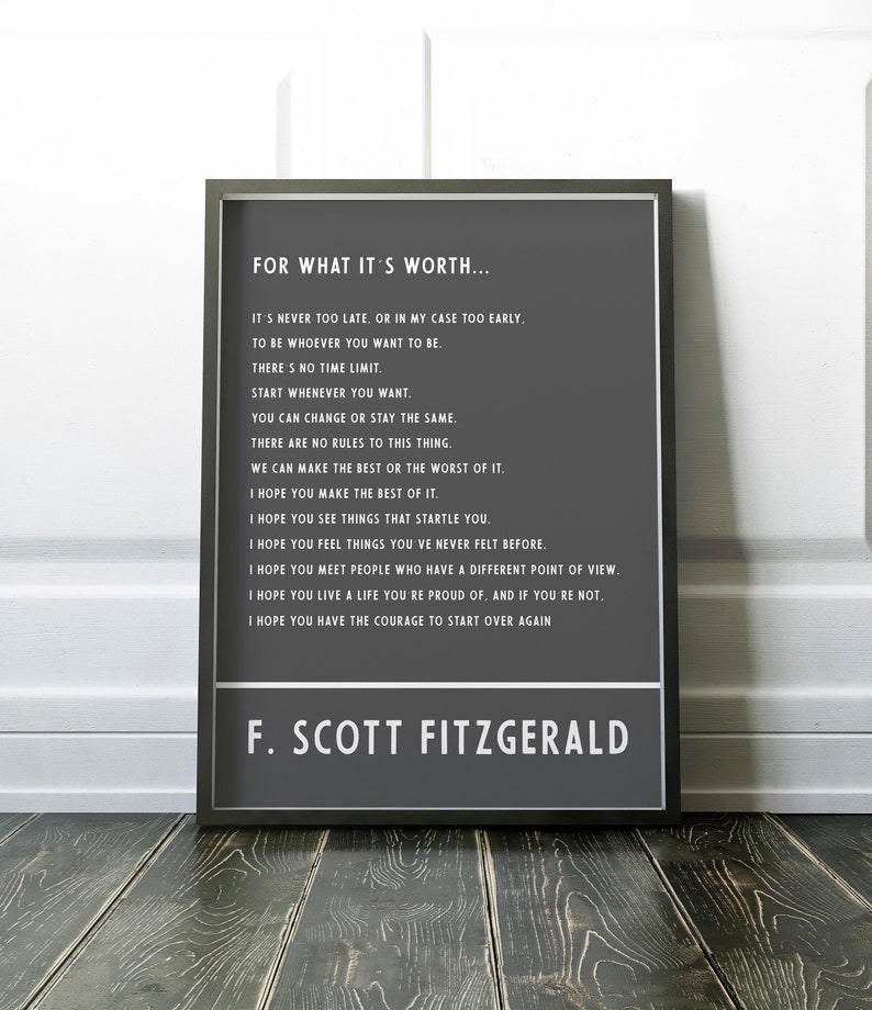 F Scott Fitzgerald for What It's Worth Art Print Etsy