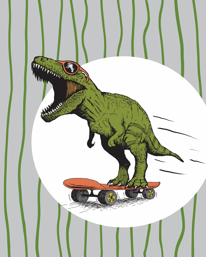 Skateboarding Dinosaur T Rex Art Print Etsy