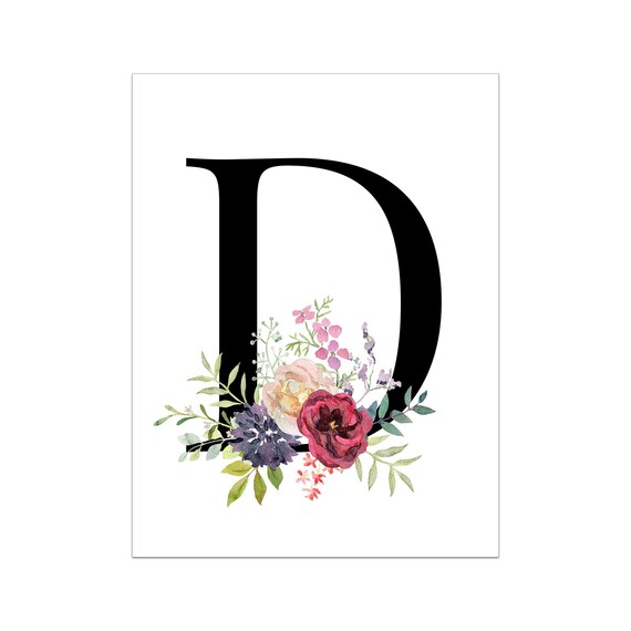 letter d floral alphabet instant digital download etsy