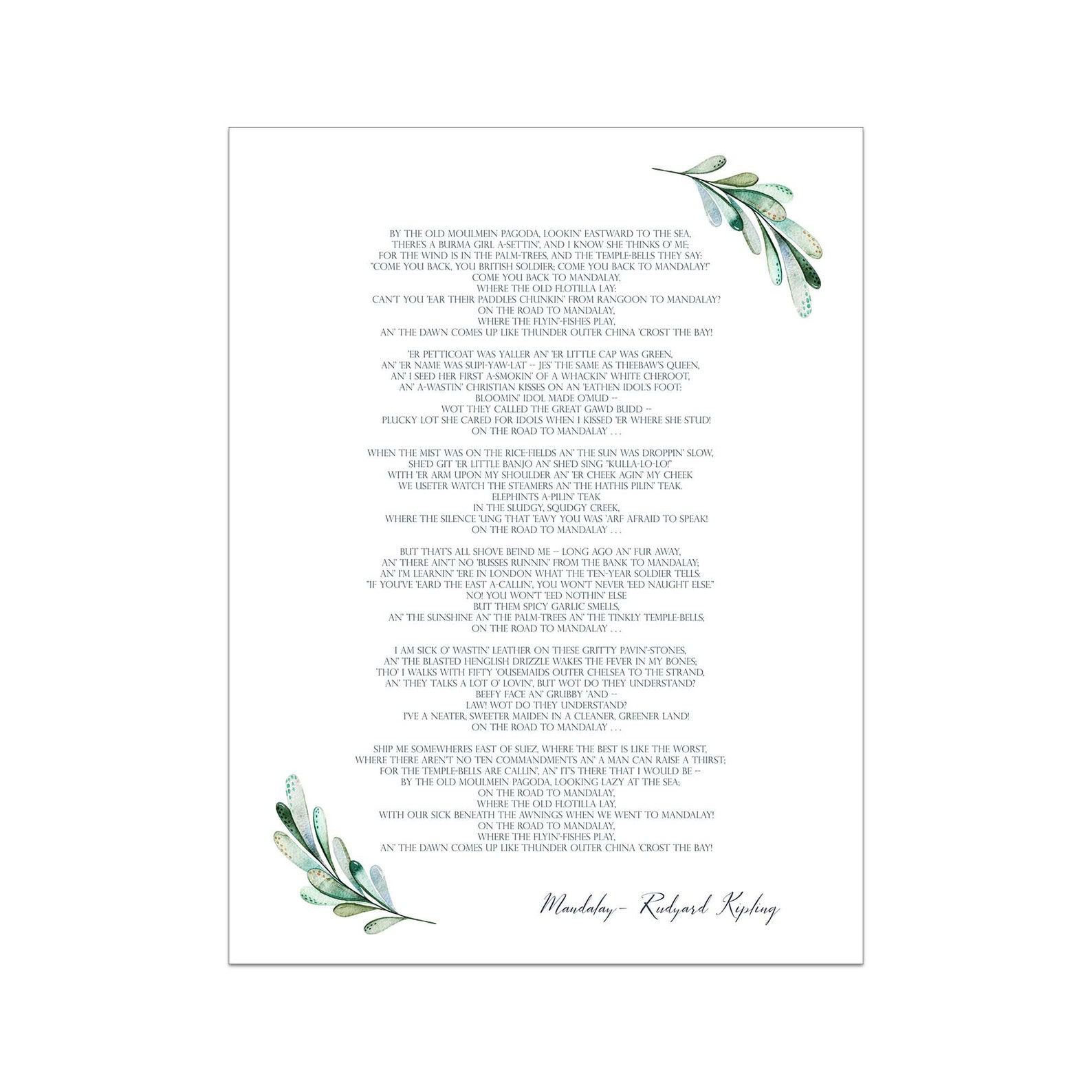 Rudyard Kipling Poetry Mandalay Poem on the Road to Etsy