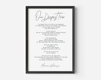 Our Deepest Fear Print / Glory of God / Unframed / Marianne Williamson / Motivational Quote ...