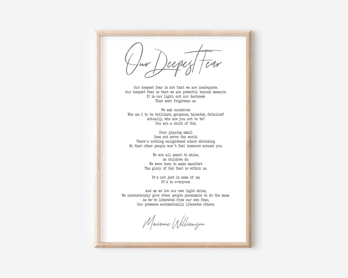 Marianne Williamson - Our Deepest Fear - Art Print (frame…