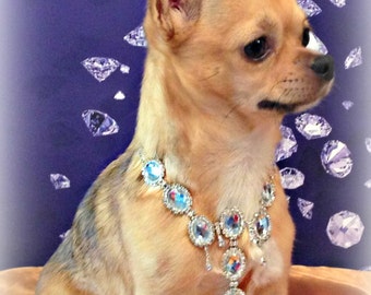 Jewels4Pets dog necklace "Prince" dog collar strass silver rhinestone bling size S / Hundecollier Hundehalsband Strass Silber