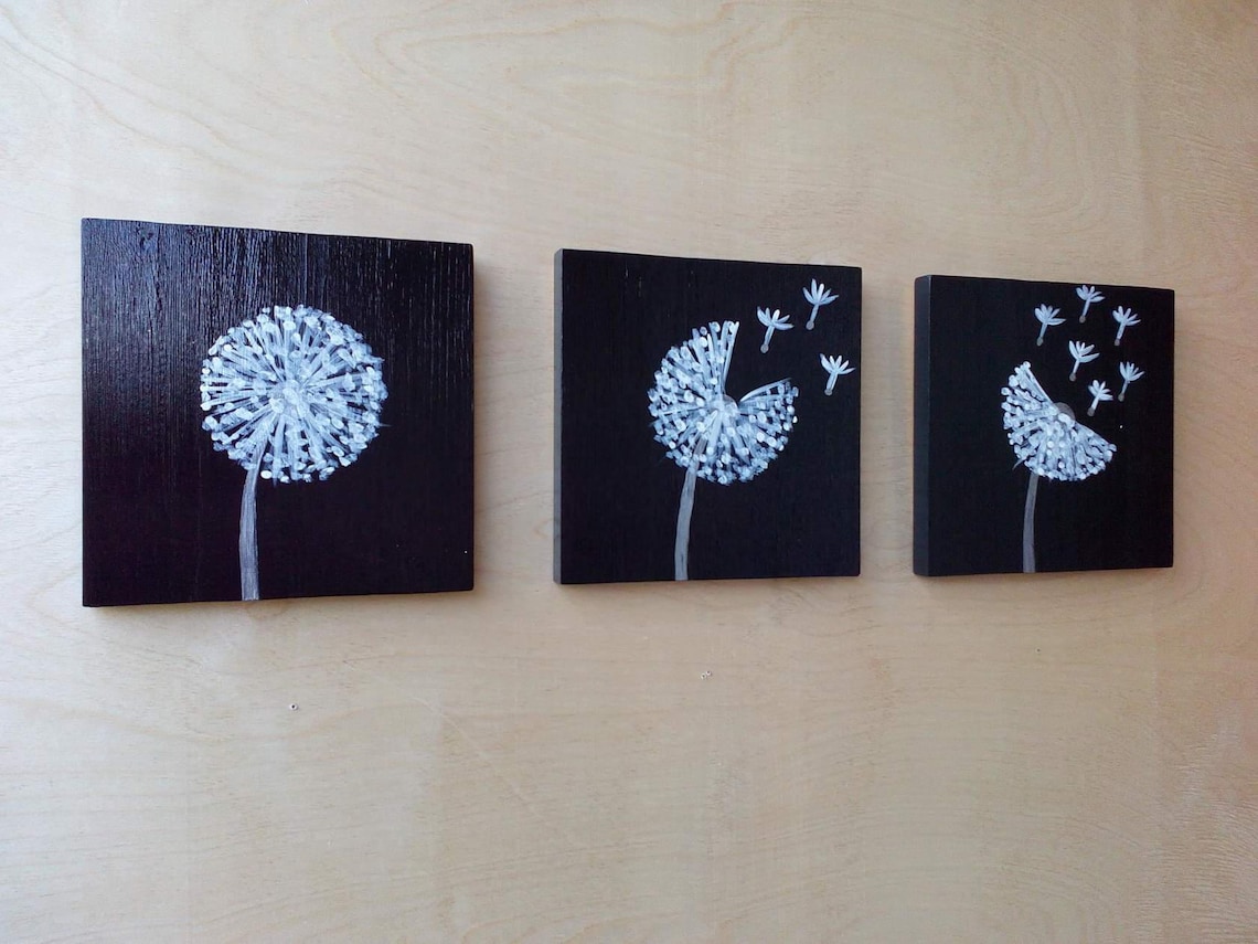 Dandelion painting Dandelion wood art Dandelion wall decor Etsy