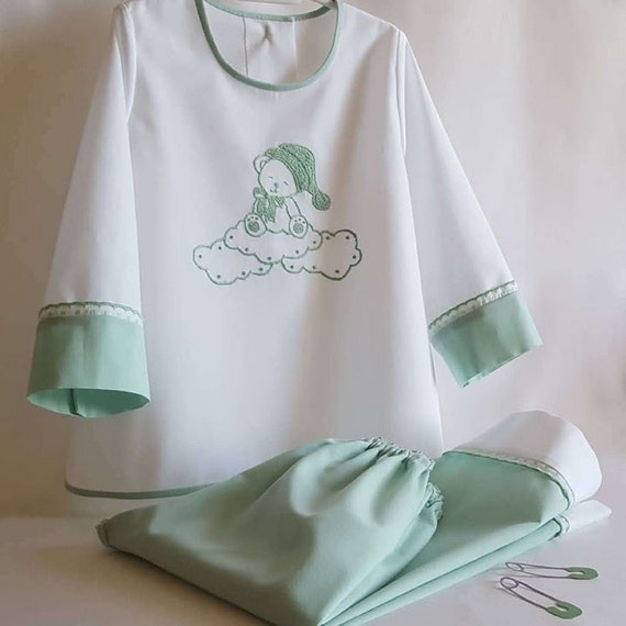 PIJAMA NIÑO 12/18 MESES-pijama batista-blanco y verde-camiseta | Etsy México