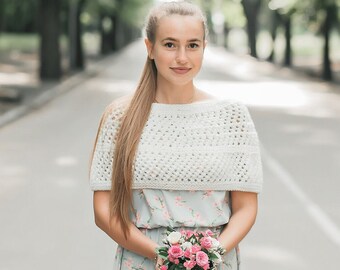 White Hand-Knit Bridal Wrap | Heirloom Wedding Cover-Up