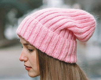 Mohair Blend Slouchy Knit Beanie - Warm Winter Hat