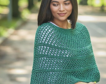 Petite poncho Cape épaule Châle Outlander Poncho tricoté Cache-coeur en coton Poncho au crochet Poncho en coton Poncho vert Outlander au crochet