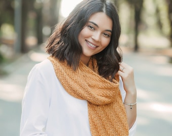 Knitted Yellow Scarf, Bohemian Triangle Shawl