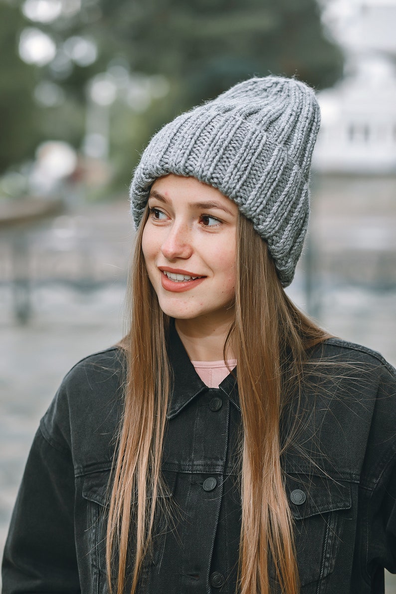 Gray winter hat Winter hat wool Beanie women gray Winter hat Etsy