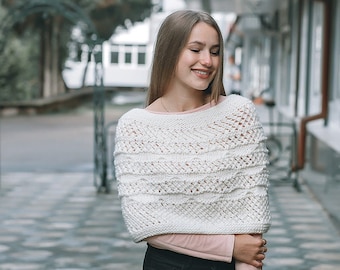 Crochet Wedding Capelet: Bridal Shawl, White Wool Blend Wrap