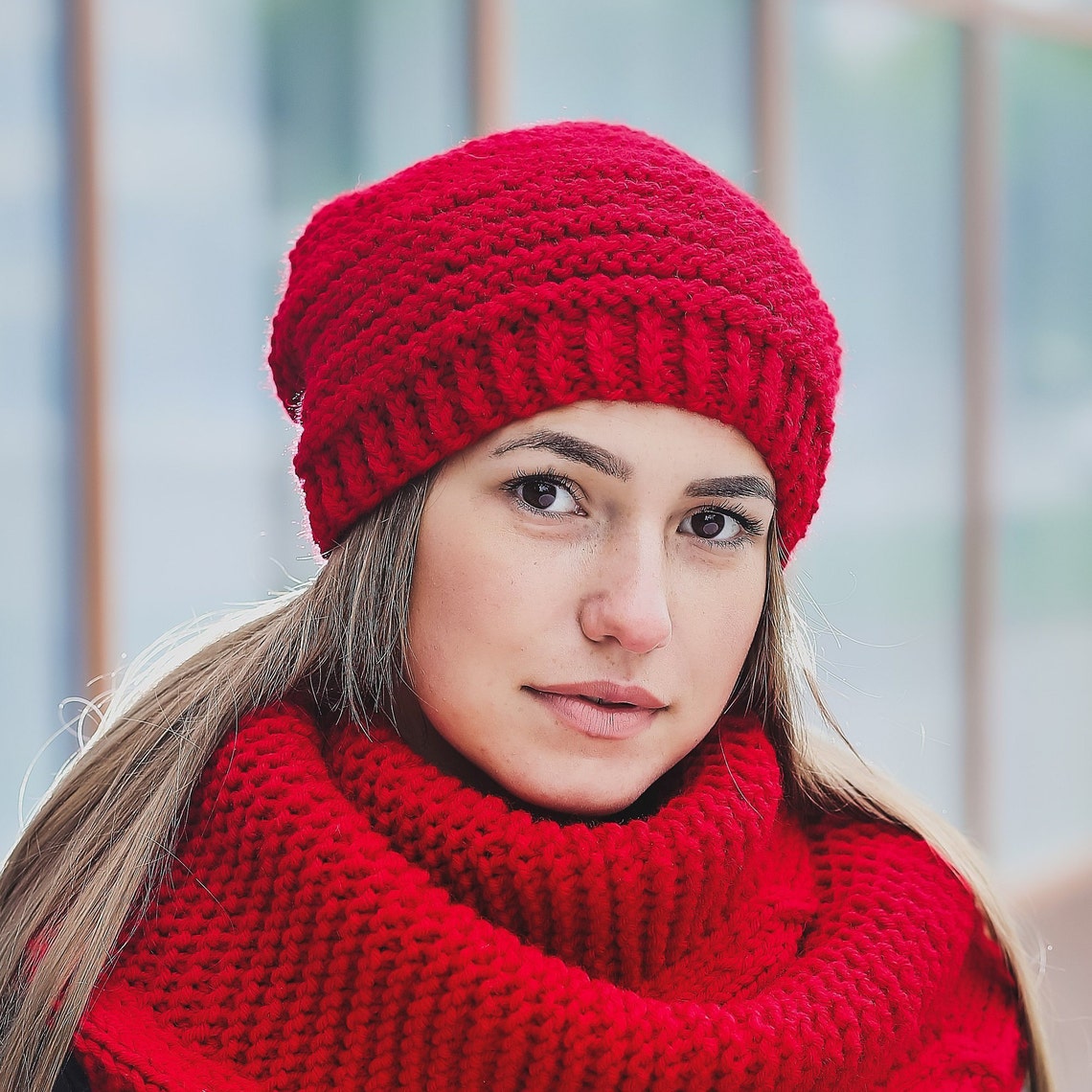Knit hats women Chunky knit hat Chunky beanie Red infinity Etsy