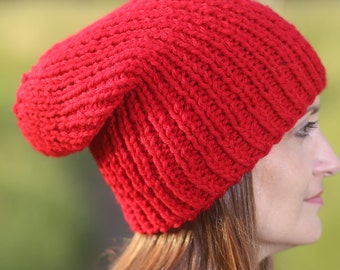 Red women hat Beanie hat Knit hat Winter hat Red slouchy hat Slouchy beanie Red chunky beanie Wool knit hat Womens hat Knit hats women