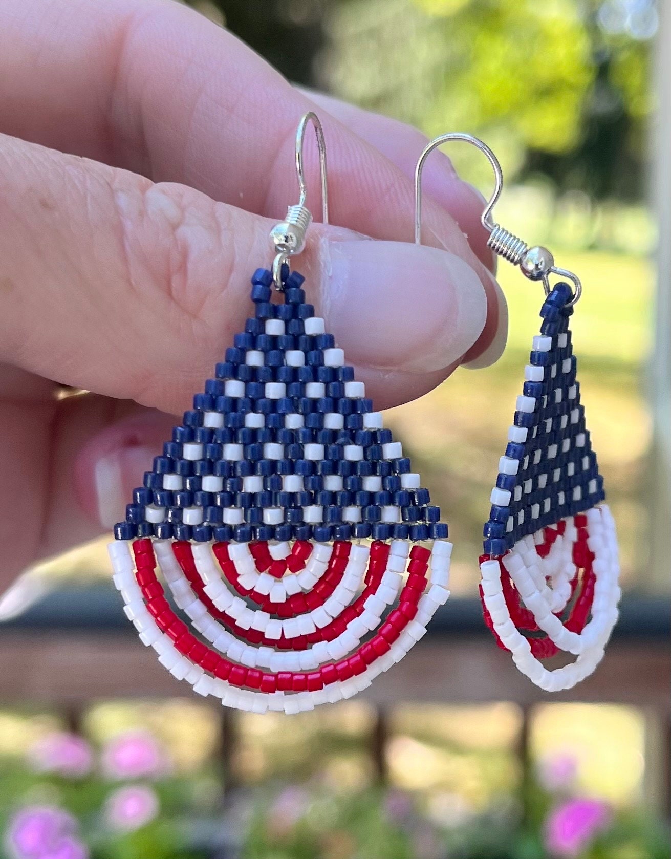 Patriotic American Flag Earrings - Red White Blue Metal Mesh Dangle Earrings For 4th Of July 7 thumbnail image