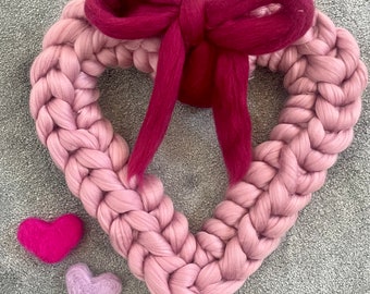 Chunky Knit Merino Wool Heart Wreath