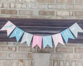 Unicorn birthday name banner, custom name banner, rainbow unicorn banner, rainbow name banner, rainbow birthday banner, Pastel name banner