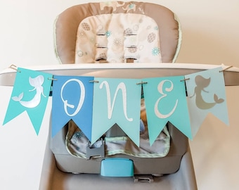 Mermaid high chair banner for first birthday, 1st birthday high chair banner, mermaid birthday banner, custom birthday banner for high chair