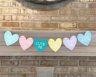 Conversation heart banner, Conversation heart garland, valentines day decor, valentines day banner, fireplace garland, mantle banner