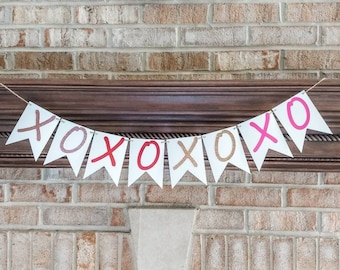 XO valentines day banner, valentines banner, XO valentine garland, valentines day decorations, fireplace garland, mantle banner,