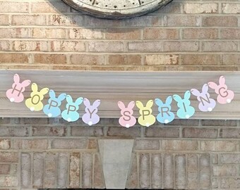 Spring banner, Spring garland, mantle banner, Easter banner, Fireplace garland, spring decor, pastel banner, happy spring sign, mantle decor