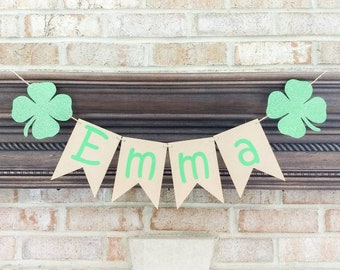 Shamrock name birthday banner, St patricks day banner for birthday, Happy Birthday shamrock banner, Irish birthday banner