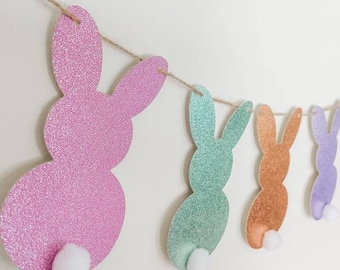 Easter garland, Bunny banner, Spring banner, fireplace decor, mantle banner, bunny garland, Spring decor, Easter bunny, Easter banner