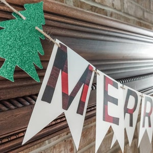 Plaid merry Christmas banner, Christmas fireplace garland, christmas mantle banner, plaid christmas decor, Merry Christmas decorations
