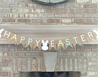 Happy Easter banner, Easter garland, paper easter banner, Easter photo prop, fireplace banner, mantle garland, Easter sign, Bunny banner