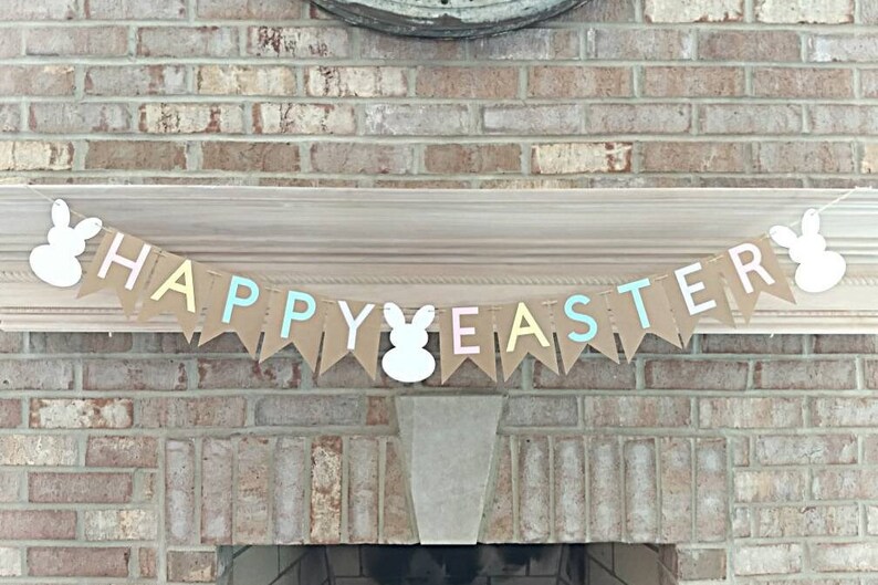 Happy Easter banner, Easter garland, paper easter banner, Easter photo prop, fireplace banner, mantle garland, Easter sign, Bunny banner image 1