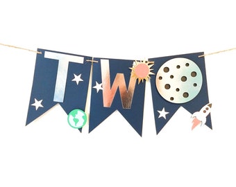 Space Banner, Space birthday party decorations, Two the moon, high chair banner, astronaut birthday decor, Outer Space