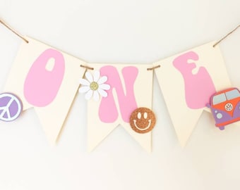 Groovy One birthday decorations, Groovy banner, first birthday decorations, two groovy, girl 1st birthday theme, highchair banner