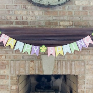 Spring banner for mantle, Spring garland, mantle banner, Easter banner, Fireplace garland, spring decor, happy spring sign, mantle decor image 1