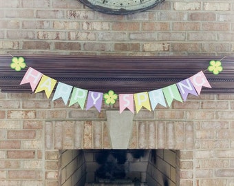 Spring banner for mantle, Spring garland, mantle banner, Easter banner, Fireplace garland, spring decor, happy spring sign, mantle decor