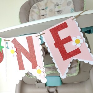 Strawberry Theme High Chair Banner - First Birthday Decor For Girls, Cake Smash Photo Prop, 80 Inch Long - View #4
