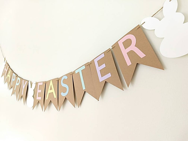 Happy Easter banner, Easter garland, paper easter banner, Easter photo prop, fireplace banner, mantle garland, Easter sign, Bunny banner image 7