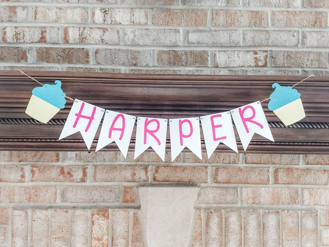 Cupcake Birthday Decorations Name Banner Two Sweet Name Etsy