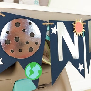 Space Banner, Space birthday party decorations, First trip around the sun, One high chair banner, astronaut birthday decor, Outer Space image 3