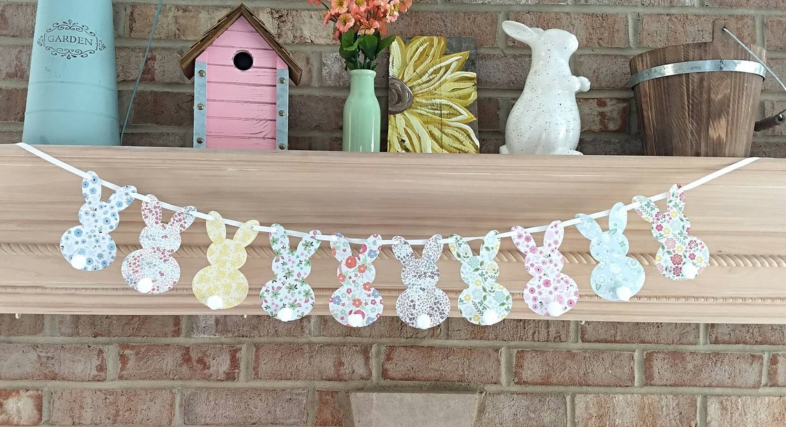 Easter garland Bunny banner Spring banner fireplace decor image 0