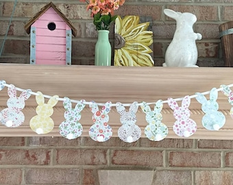 Easter garland, Bunny banner, Spring banner, fireplace decor, mantle banner, bunny garland, Spring decor, Easter bunny, Easter banner