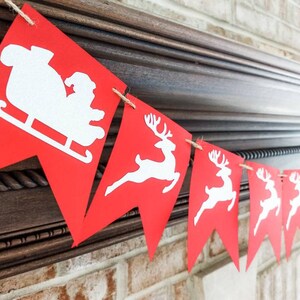Christmas banner, Santa reindeer, Santa banner, Rudolph christmas banner, christmas bunting, Christmas mantle banner, Fireplace garland