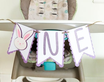 Bunny high chair banner, Some bunny is One, bunny birthday decorations, spring first birthday, ONE banner, bunny party decor
