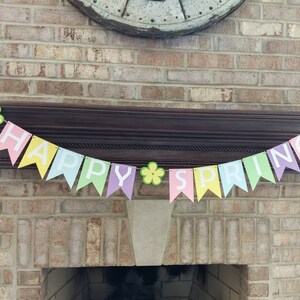 Spring banner for mantle, Spring garland, mantle banner, Easter banner, Fireplace garland, spring decor, happy spring sign, mantle decor image 8