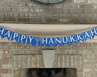 Hanukkah banner, Happy hanukkah, chrismukkah, menorah banner, star of david, hanukkah decor, hanukkah garland, hanukkah sign, holiday decor